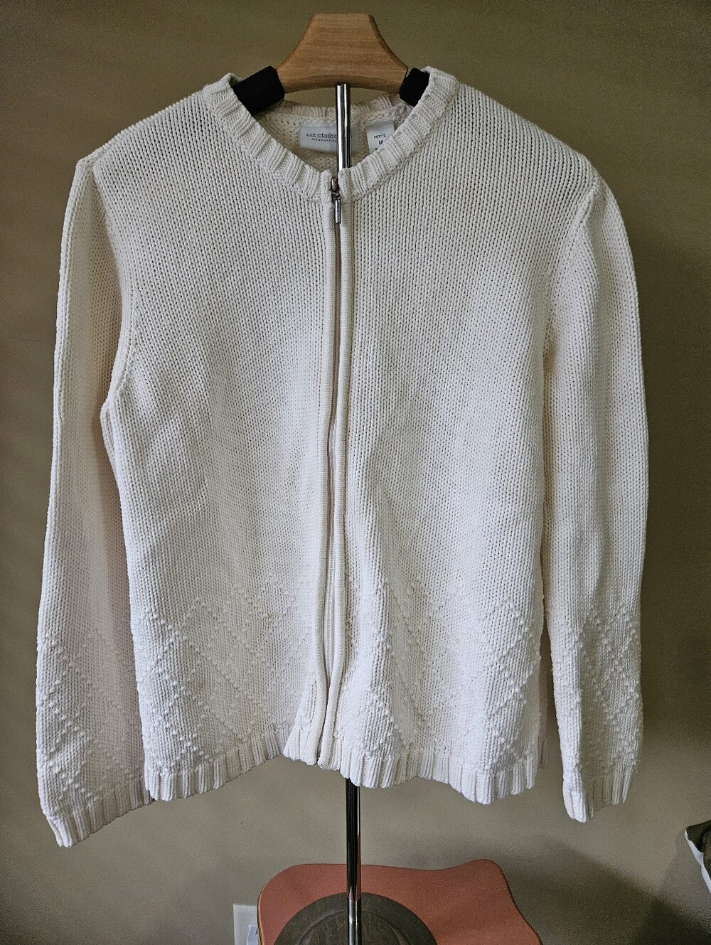 VINTAGE Liz Claiborne LizSport  Zip-Up Knit Cardigan- Made In UK  - Size MP -